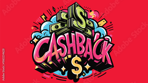 an illustration that says CASHBACK in graffiti style