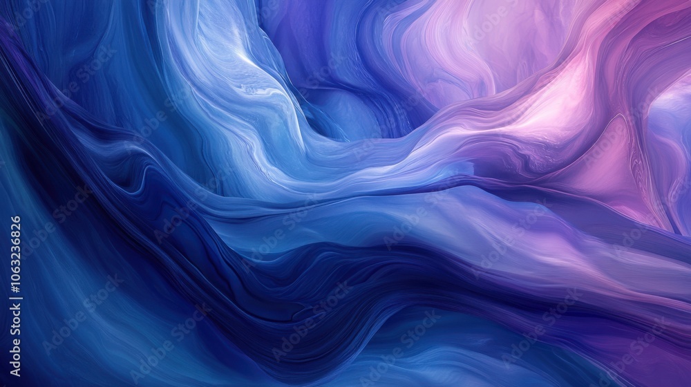 Abstract liquid waves in shades of blue and purple, Abstract liquid waves in shades of blue and purple,