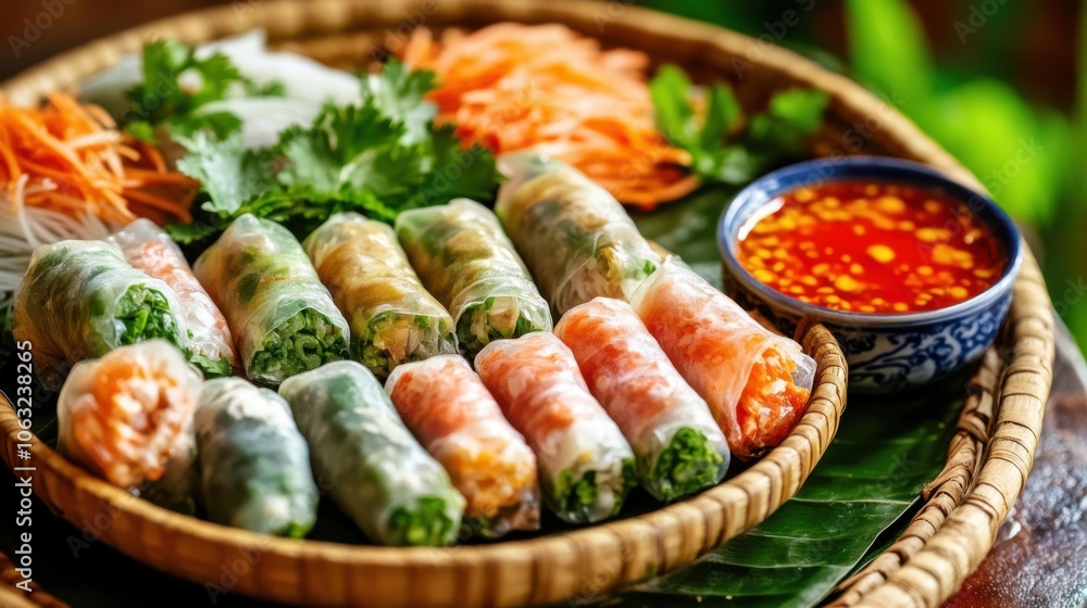 An artistic display of nem nuong wrapped in rice paper, An artistic display of nem nuong wrapped in rice paper,