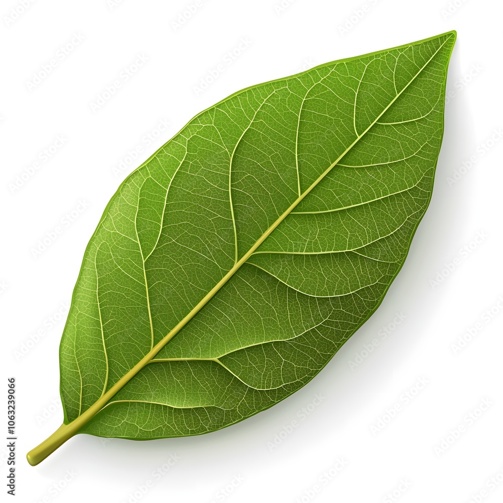Obraz premium a realistic bay leaf, natural green color, detailed veins, photorealistic, isolated on white background