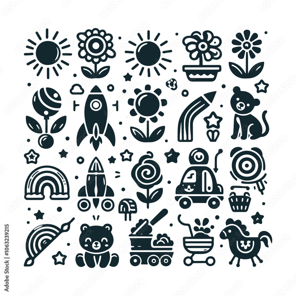 Fototapeta premium Whimsical Kids Icon Set Silhouettes vector illustration
