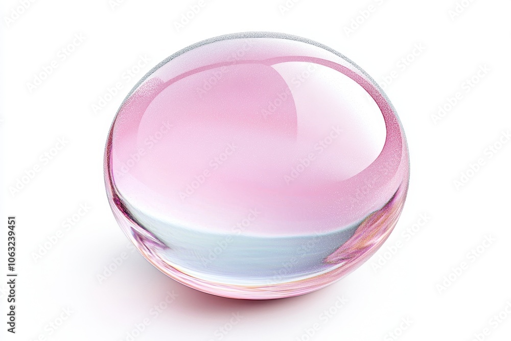 Close-up shot of a glossy pink glass sphere with a soft, luminous glow, isolated against white background. Perfect for themes related to beauty, luxury, and abstract art. Close-up shot of a glossy pink glass sphere with a soft, luminous glow, isolated against white background. Perfect for themes related to beauty, luxury, and abstract art.
