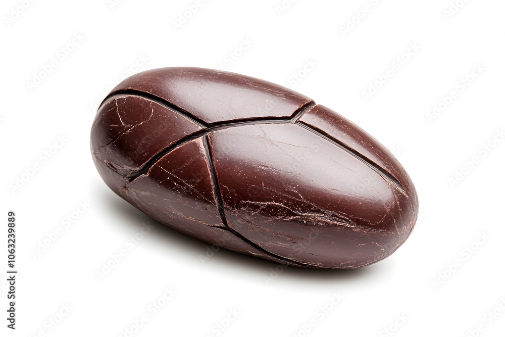 Fototapeta premium a realistic cocoa bean, rich brown, textured surface, photorealistic, isolated on white background