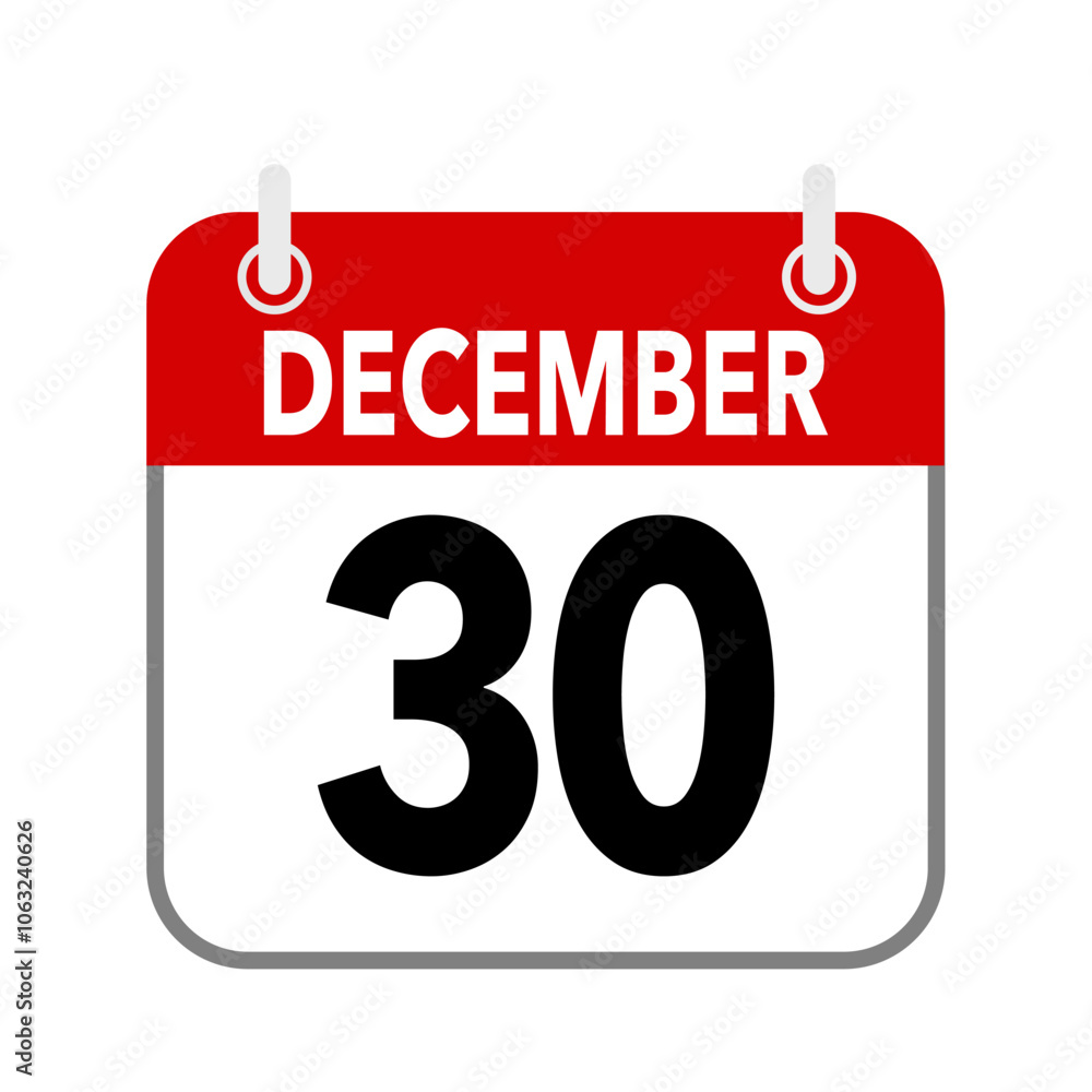 30 December, calendar icon isolated on white background. 30 December, calendar icon isolated on white background.