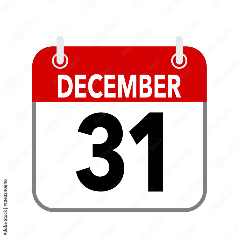 31 December, calendar icon isolated on white background. 31 December, calendar icon isolated on white background.
