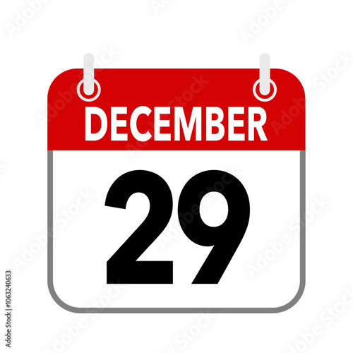 29 December, calendar icon isolated on white background.