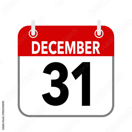 31 December, calendar icon isolated on white background.