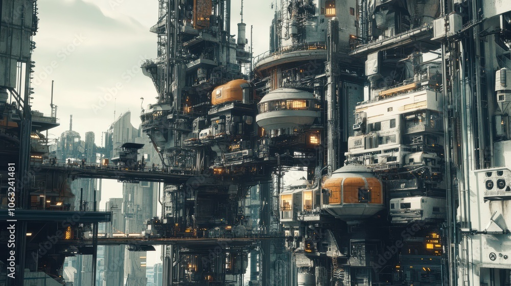 Future sci-fi dwellings, vertical city. metropolis. Future sci-fi dwellings, vertical city. metropolis.