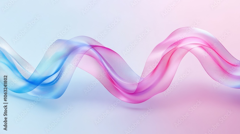 Iridescent transparent tape with pink blue gradient texture in motion. Flowing glossy curve shape. Iridescent transparent tape with pink blue gradient texture in motion. Flowing glossy curve shape.
