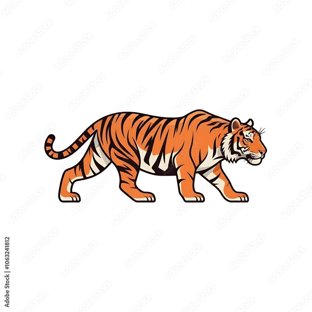 Fototapeta premium Walking Tiger Illustration in Cartoon Style