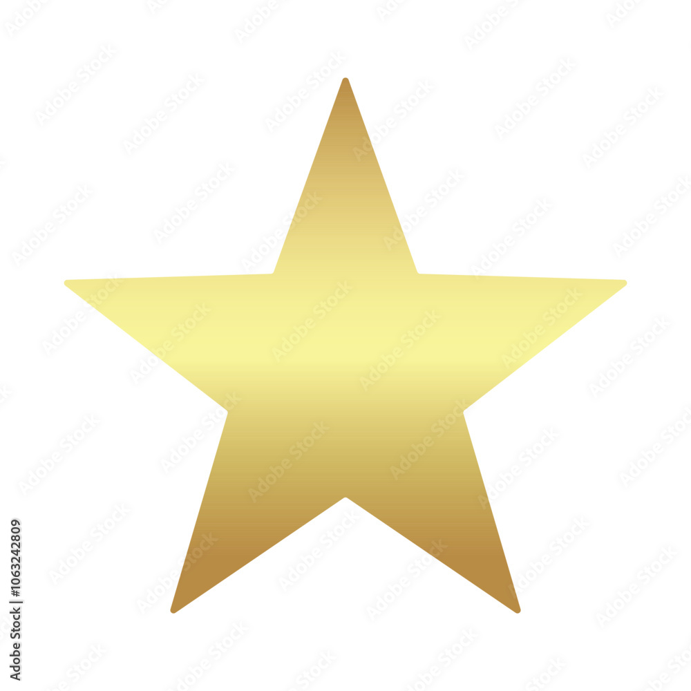 Obraz premium Golden shiny single star vector isolated on white background. christmas star decoration. Golden xmas star. Customer product rating review flat icon for apps and websites, vector. Star rating.
