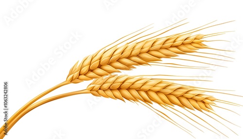 a realistic wheat stalk, golden color, intricate details, photorealistic, isolated on white background