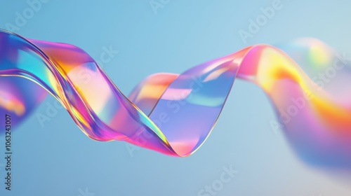 Holographic iridescent ribbon flying in air