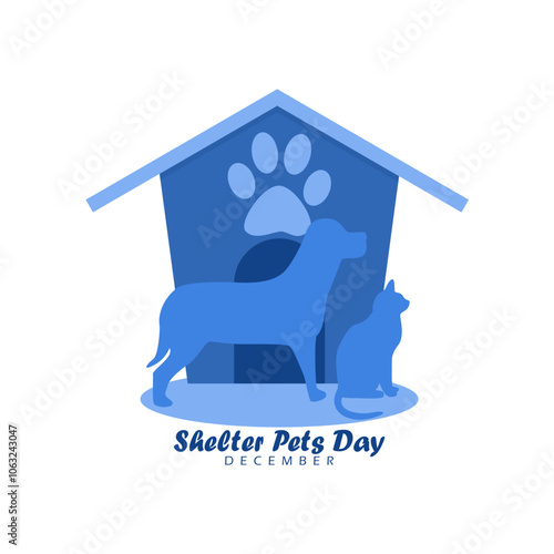 Celebrate Shelter Pets Day to celebrate on December. Illustration of a dog and cat with an animal cage on white background. Animal lovers