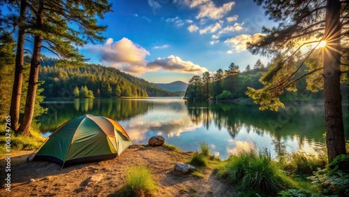 Captivating lakeside camp extreme close-up photograph photo