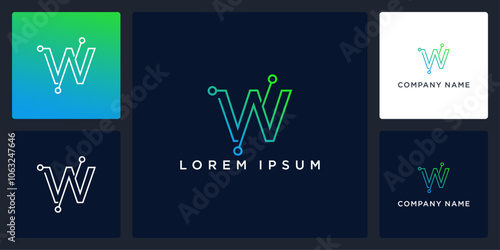 Outline letter W technology logo and icon editable vector