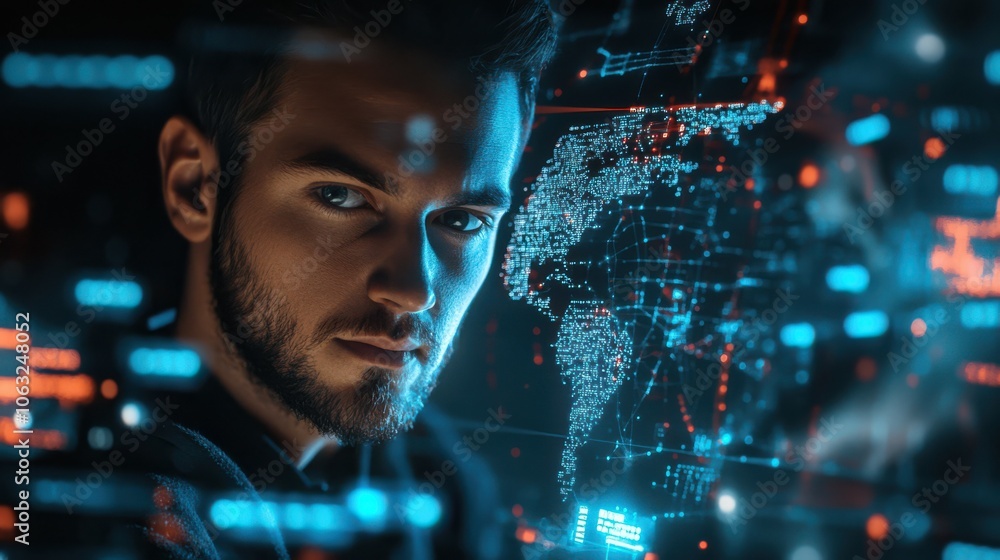 Cyber Security Expert Professional Male Working Remotely Data Protection Cloud Computing Technology Network Cyber Security Expert Professional Male Working Remotely Data Protection Cloud Computing Technology Network