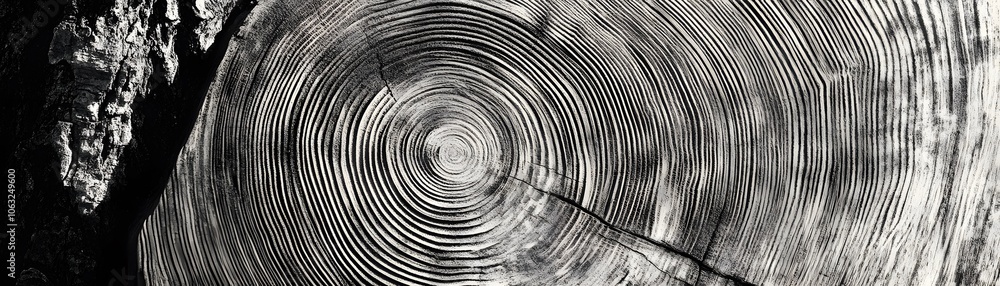 Black and White Closeup of Tree Rings