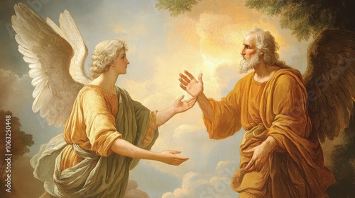 image of the angel Gabriel appearing to Zechariah to announce the birth of John the Baptist, showing Godâ€™s plan for salvation,