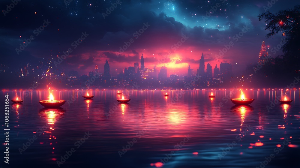 Fototapeta premium Scenic Group of Boats Floating on Calm Waters