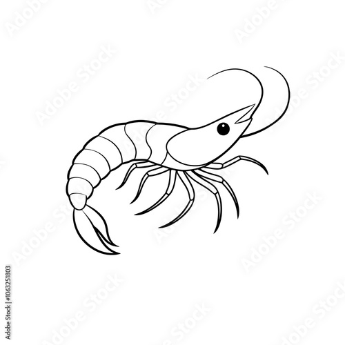 Prawn fish line art vector with white background