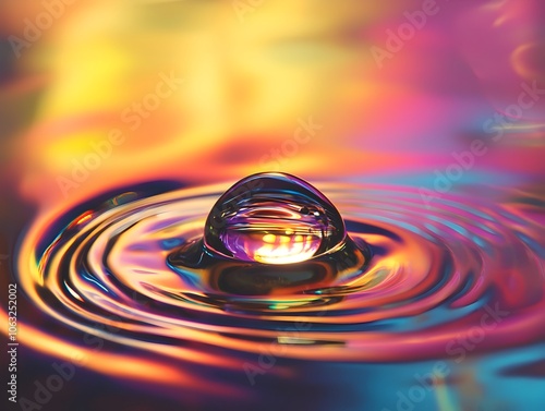 Mesmerizing Mirrored Droplet   Vibrant Refracting Oil Sphere Symbolizing Nature s Complexity photo