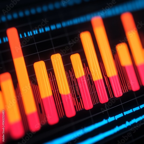 Colorful audio waveform visualization displaying sound levels and frequencies.