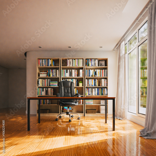 study room, office or library background with book shelf