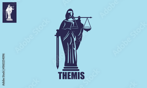 themis  lady justice logo, great silhouette of lady with scales and sword vector illustrations