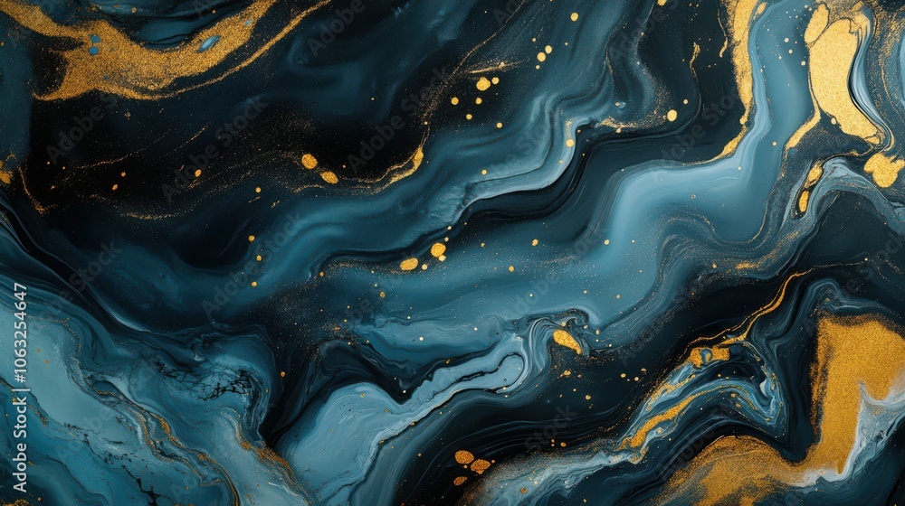 Luxury Abstract Fluid Art Painting with Blue, Black, and Gold Swirls - Elegant Marble Design for High-End Art and Decor Luxury Abstract Fluid Art Painting with Blue, Black, and Gold Swirls - Elegant Marble Design for High-End Art and Decor