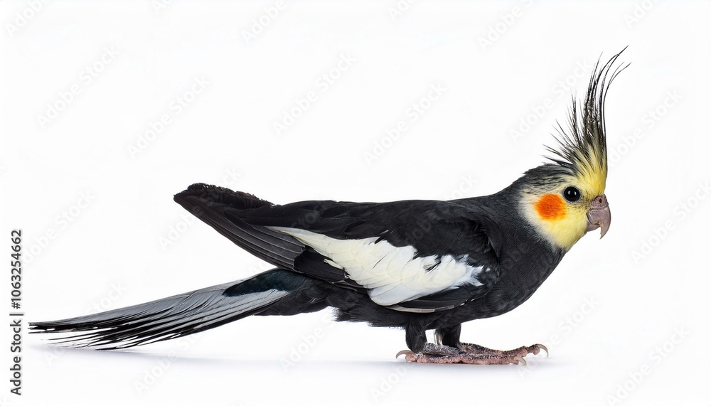 Cockatiel side view full body isolate on White background PNG Cockatiel side view full body isolate on White background PNG