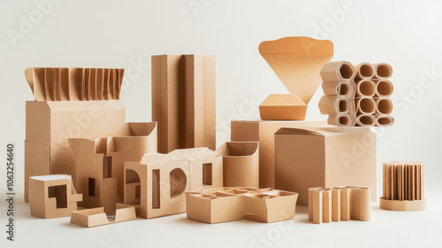 Modular packaging pieces that can be assembled together, arranged neatly to demonstrate their versatile design