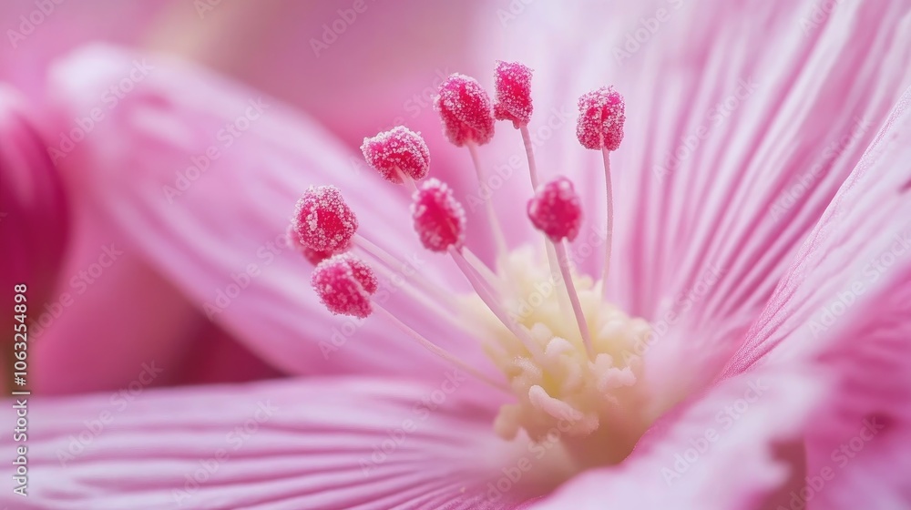 Close up of a pink blossom highlighting its distinct pistils Close up of a pink blossom highlighting its distinct pistils