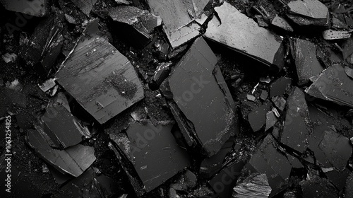 Detailed close up of textured black coal fragments ideal for themes related to industry or natural resources in photography photo