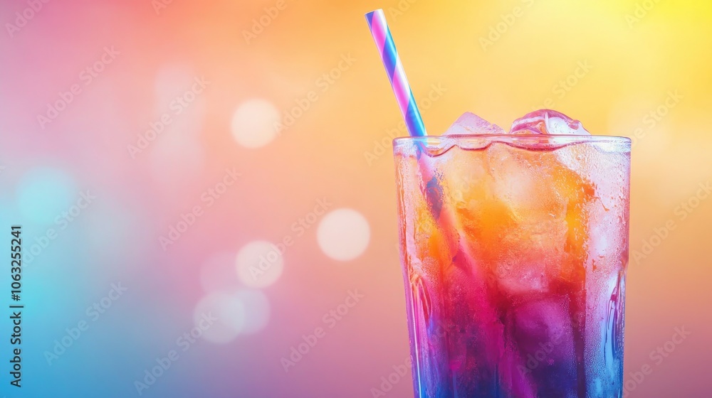 Colorful Iced Coffee Beverage with Straw Set Against a Bright Background Colorful Iced Coffee Beverage with Straw Set Against a Bright Background