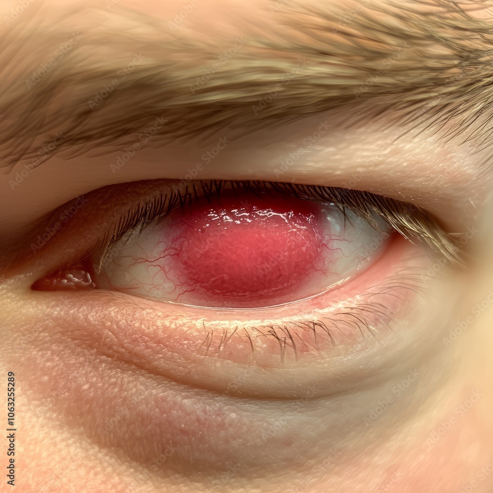 Obraz premium Close-up of a human eye with redness and irritation.