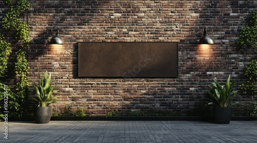 Mockup Of Long Horizontal Customizable Sign On Brick Wall