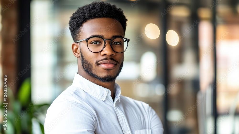 Confident Young African American Professional in Contemporary Workspace Confident Young African American Professional in Contemporary Workspace