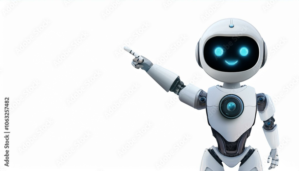 cute robot pointing at a space isolate on White background PNG cute robot pointing at a space isolate on White background PNG
