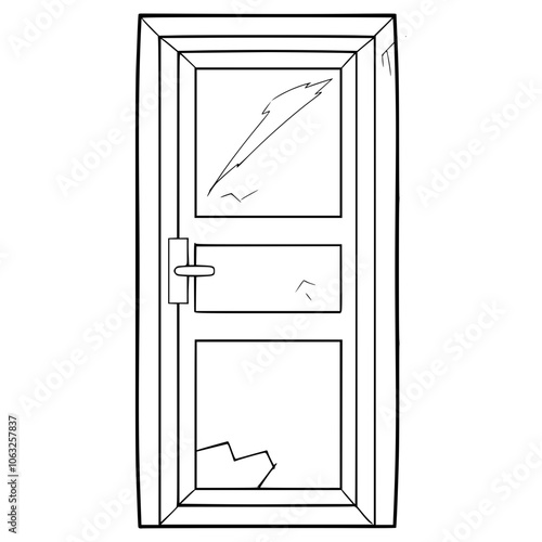 broken door illustration hand drawn outline vector