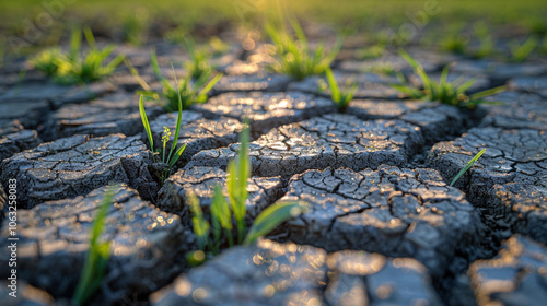 Dry land and green grass, top view
