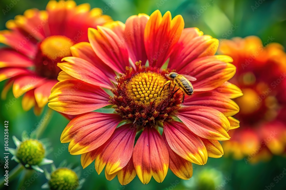 Vibrant Red and Yellow Flowers with Insects - Rule of Thirds Composition Vibrant Red and Yellow Flowers with Insects - Rule of Thirds Composition