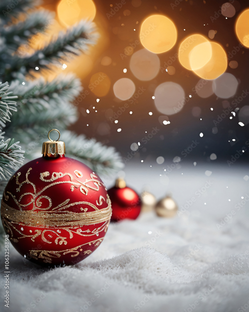 Christmas card design. New year festive mock up with lights and decor. Christmas tree and snow Christmas card design. New year festive mock up with lights and decor. Christmas tree and snow