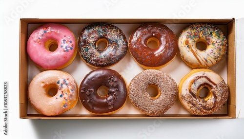 donut box top view full length isolate on White background PNG