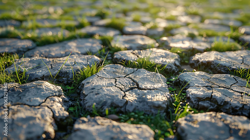 Dry land and green grass, top view