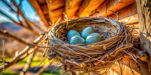 Yerington NV:  Birds nest, eggs;  documentary photo, AI art. photo