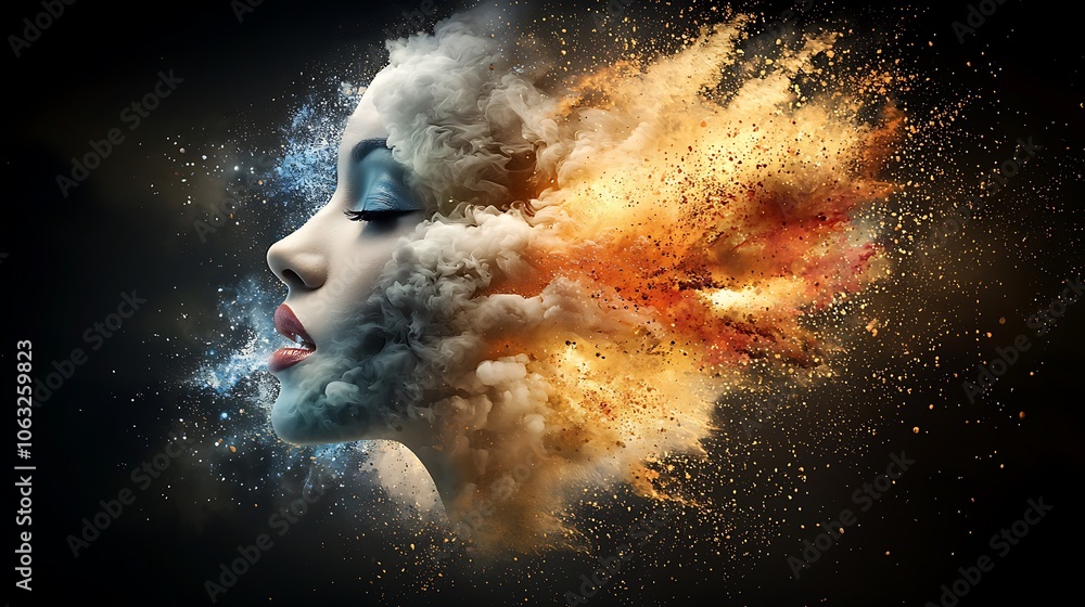 A dramatic scene of an open mouth with vivid colors and abstract shapes emanating from it, symbolizing the power of words and expression in a creative environment. Ultra-Realistic, Photo Realistic, A dramatic scene of an open mouth with vivid colors and abstract shapes emanating from it, symbolizing the power of words and expression in a creative environment. Ultra-Realistic, Photo Realistic,