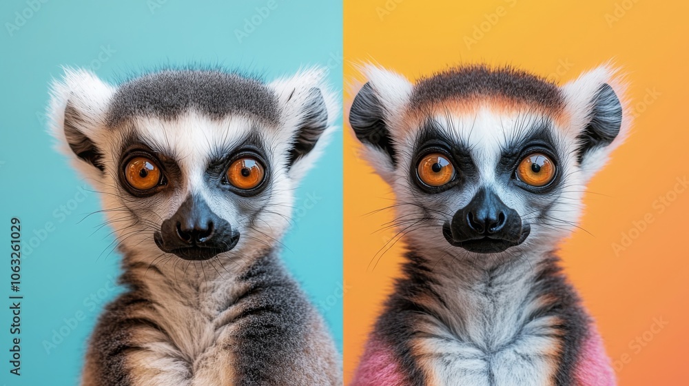 Fototapeta premium Cute 3D Lemur with Big Eyes on Pastel Background