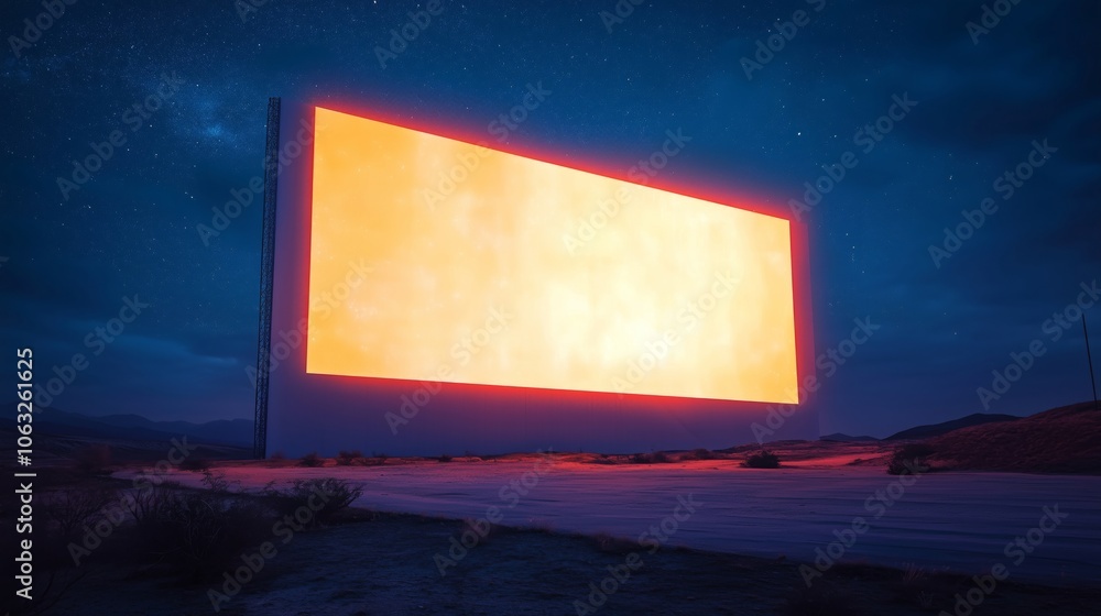 A Bright Desert Landscape with a Glowing Billboard Screen A Bright Desert Landscape with a Glowing Billboard Screen