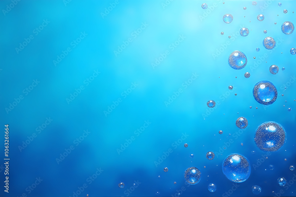 Transparent water bubbles rising in turquoise blue water with copying space Transparent water bubbles rising in turquoise blue water with copying space